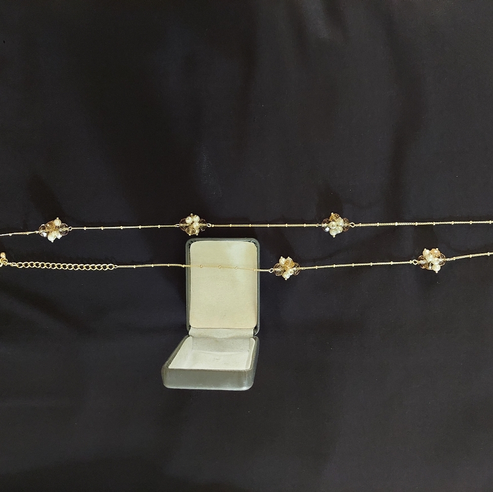 Gold color with gold crystals n pearls necklace